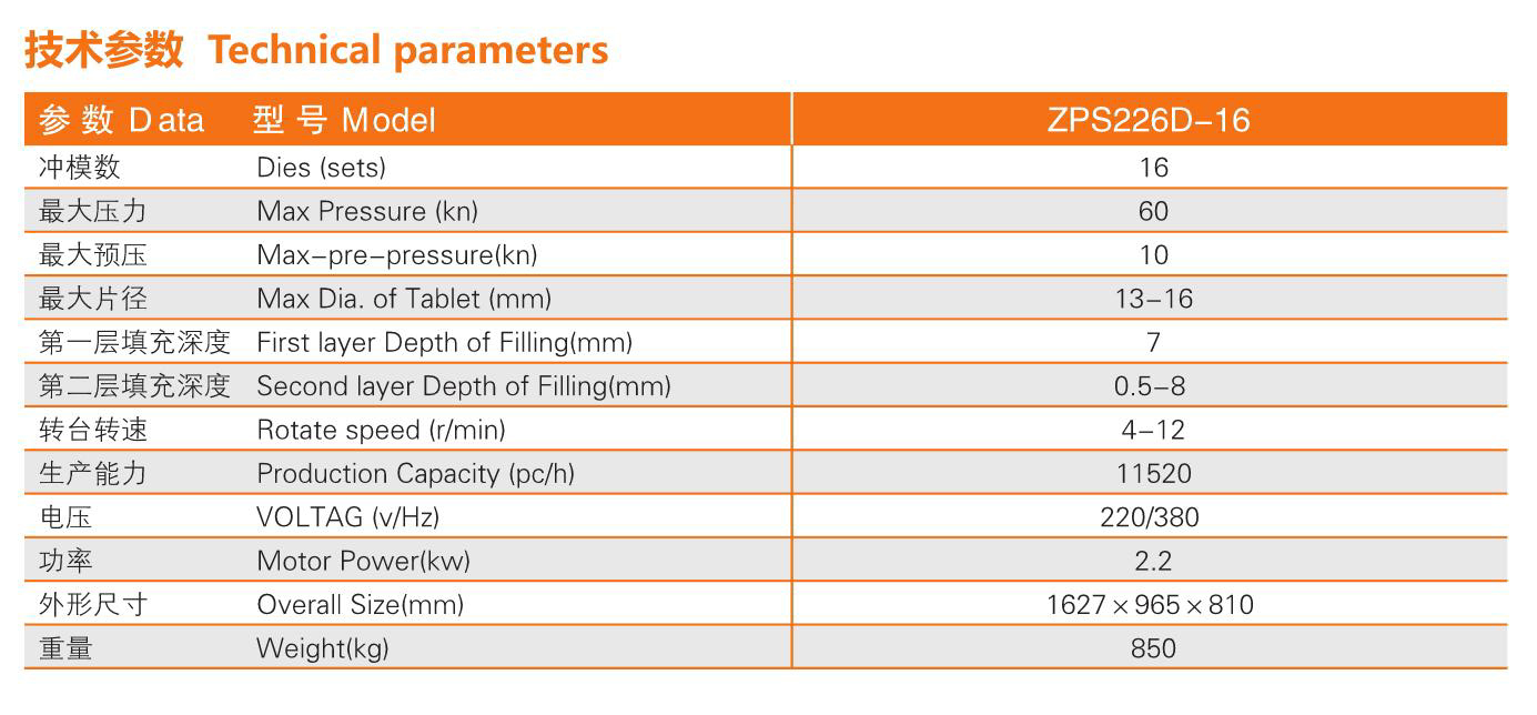 上海泰博雷特ZPS226D多功能双色旋转式压片机技术参数